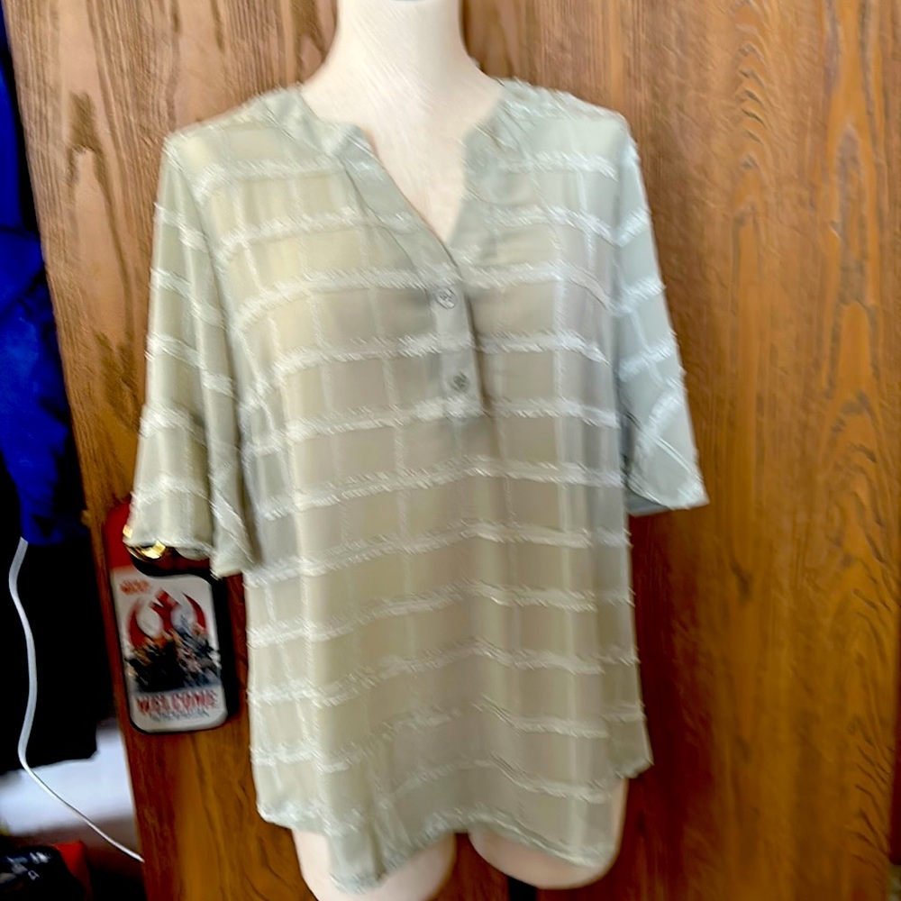 NWT Flycurvy top flutter sleeves size XL light green